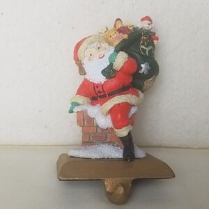 Vntg Santa Claus Christmas Stocking Holder Chimney Gift Bag cast iron Sears